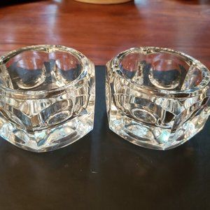 Pair of Clear Elements Crystal Glass Candle Votives Czech Republic (2)